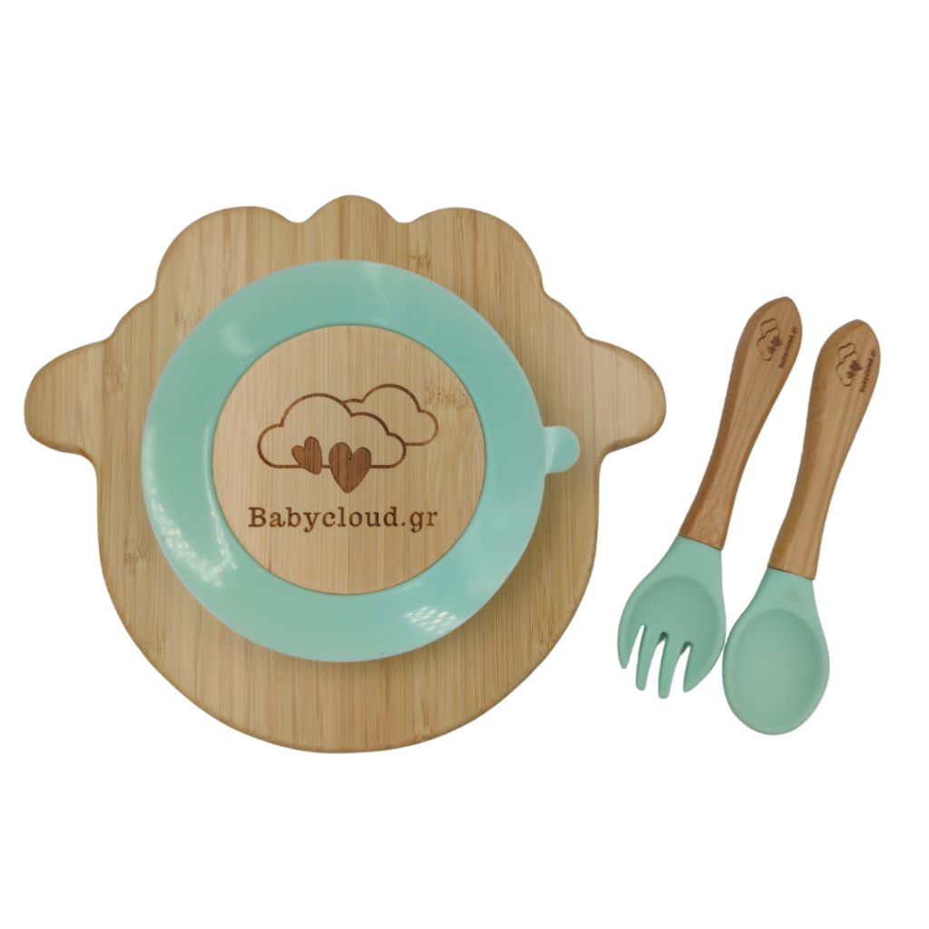 Πιάτο Φαγητού Bamboo με βεντούζα με κουτάλι/πιρούνι – Πρόβατο Βεραμάν