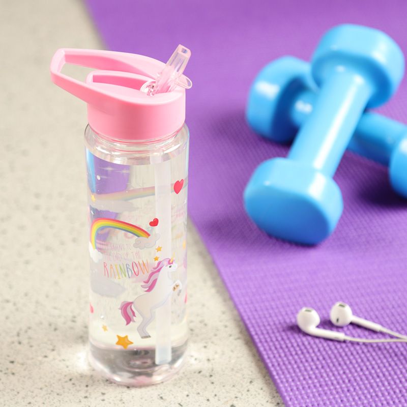 Puckator Tritan 550ml PVC Bottle with Flip Straw/Rainbows Unicorn