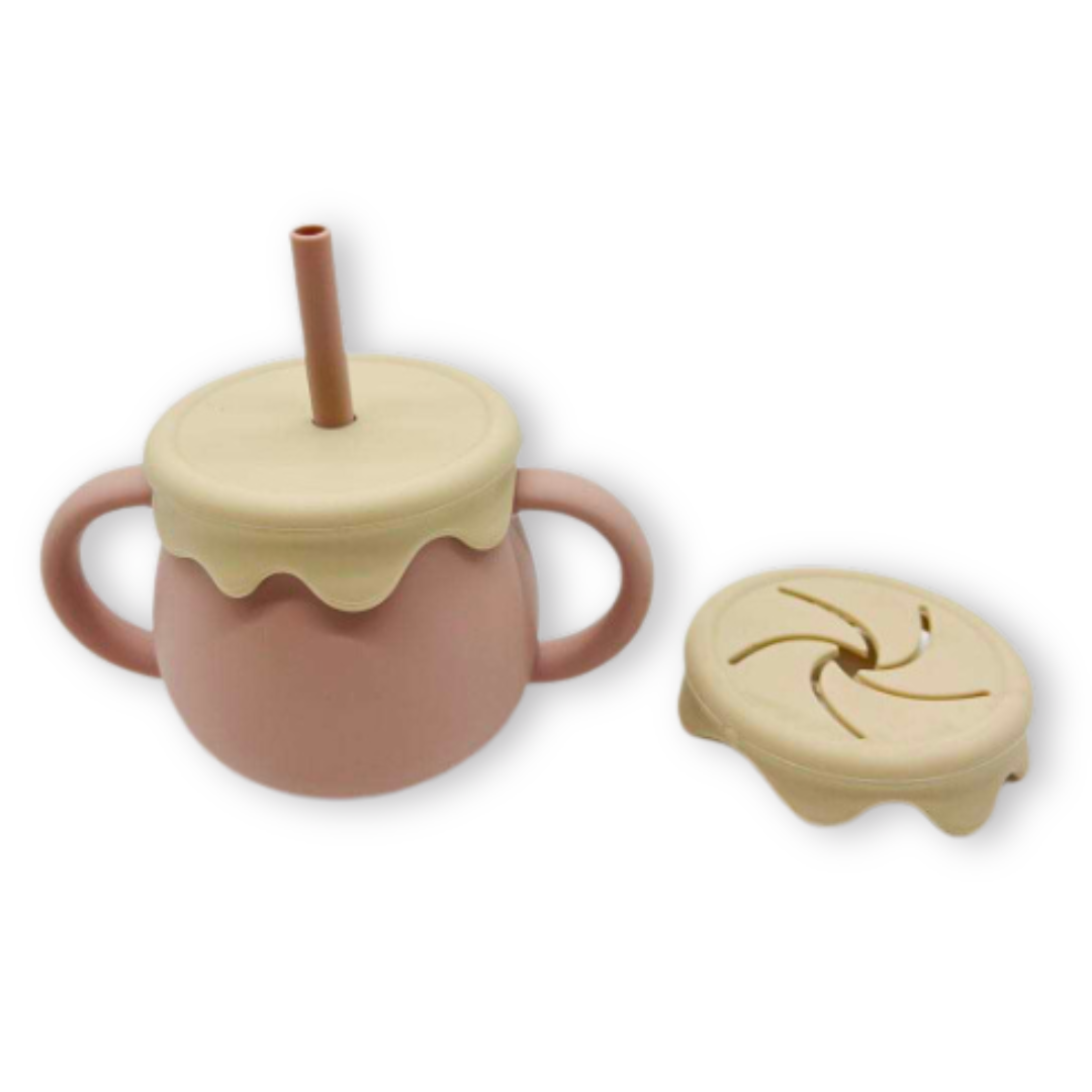 Ποτηράκι σιλικόνης & σνακ 250ml – Ροζ/Μπεζ