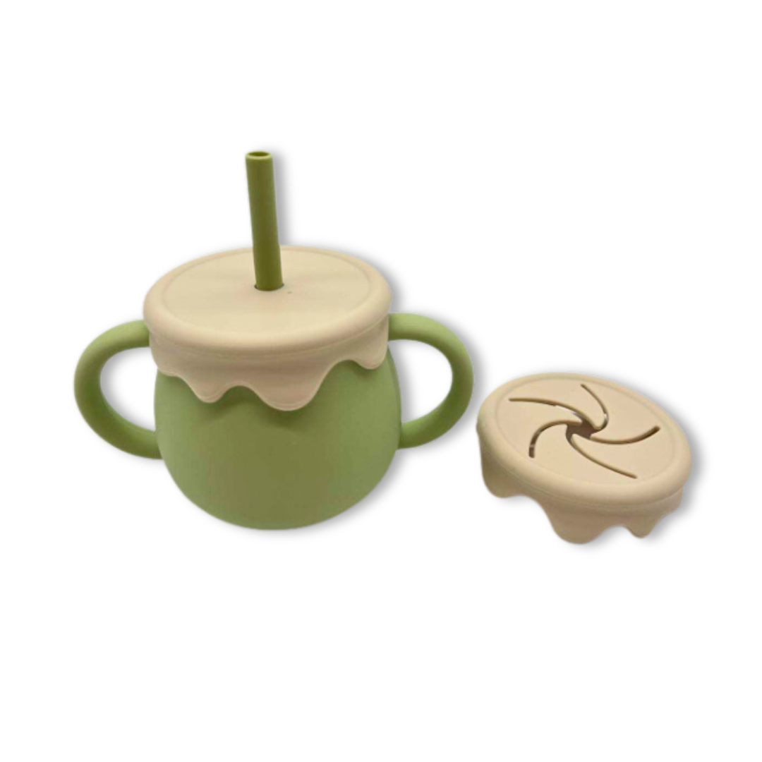 Ποτηράκι σιλικόνης & σνακ 250ml – Πράσινο/Μπεζ