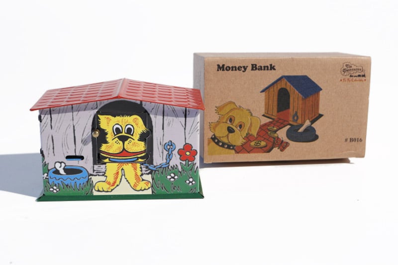 Tin toy piggy bank "Money Bank" (dog)" with mechanism 