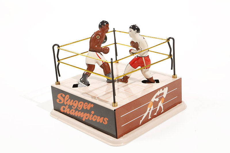 Tin toy boxing ring with 2 boxers wound