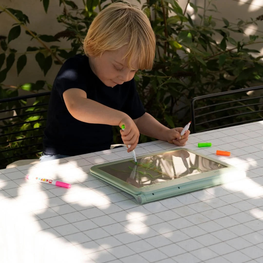 KIDYWOLF: Tablet ζωγραφικής με φως, 2 όψεων με οθόνη LΕD & μαυροπίνακα- Επαναφορτιζόμενο