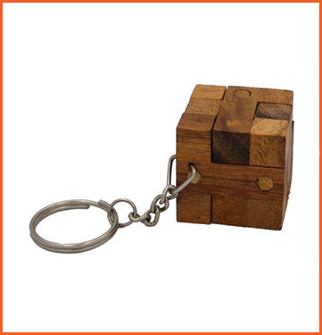 CUBE LOCK KEY wooden keyring puzzle