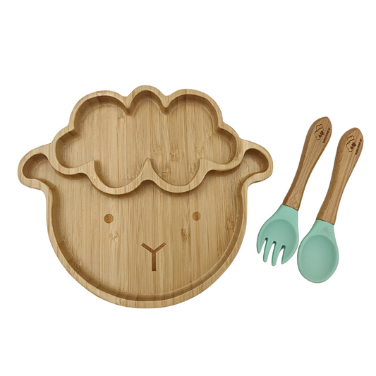 Baby Cloud Bamboo Dinner Plate with Suction Cup with Spoon/Fork - Veraman Sheep