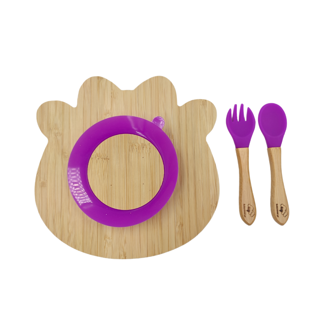 Baby Cloud Bamboo Suction Cup Dinner Plate with Spoon/Fork - Giraffe Purple