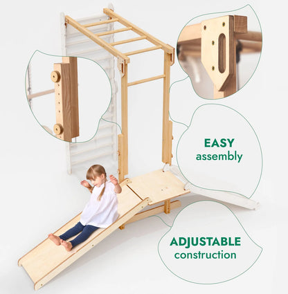 Σετ παιχνιδιού ζούγκλας Jungle Play Set 7 σε 1 για παιδιά: Σουηδικοί τοίχοι + γέφυρα αναρρίχησης + Σετ κούνιας + Σανίδα ολίσθησης + Ράμπα