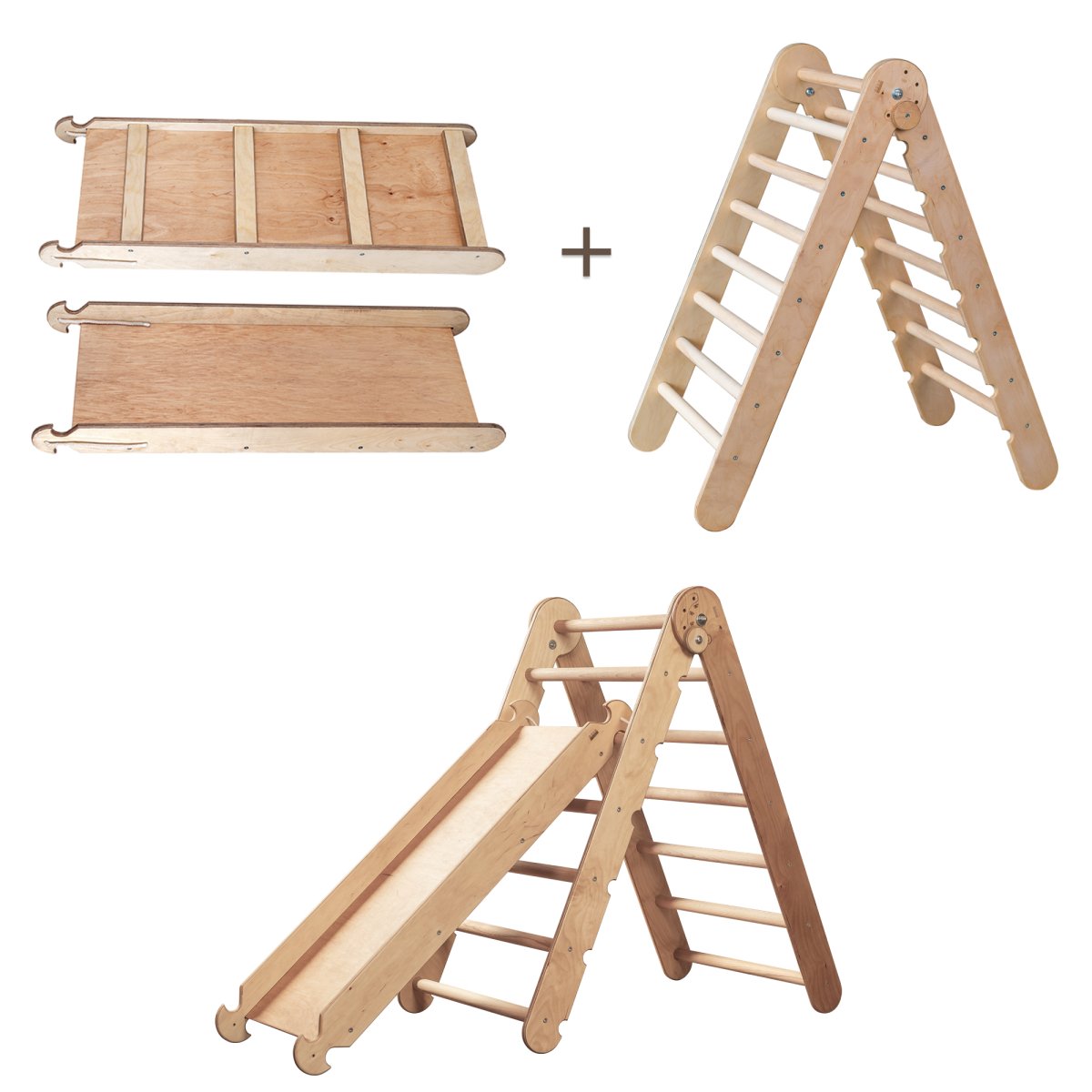 Montessori 2 in 1 Climbing Set: Triangle Ladder + Slide / Ramp – Beige