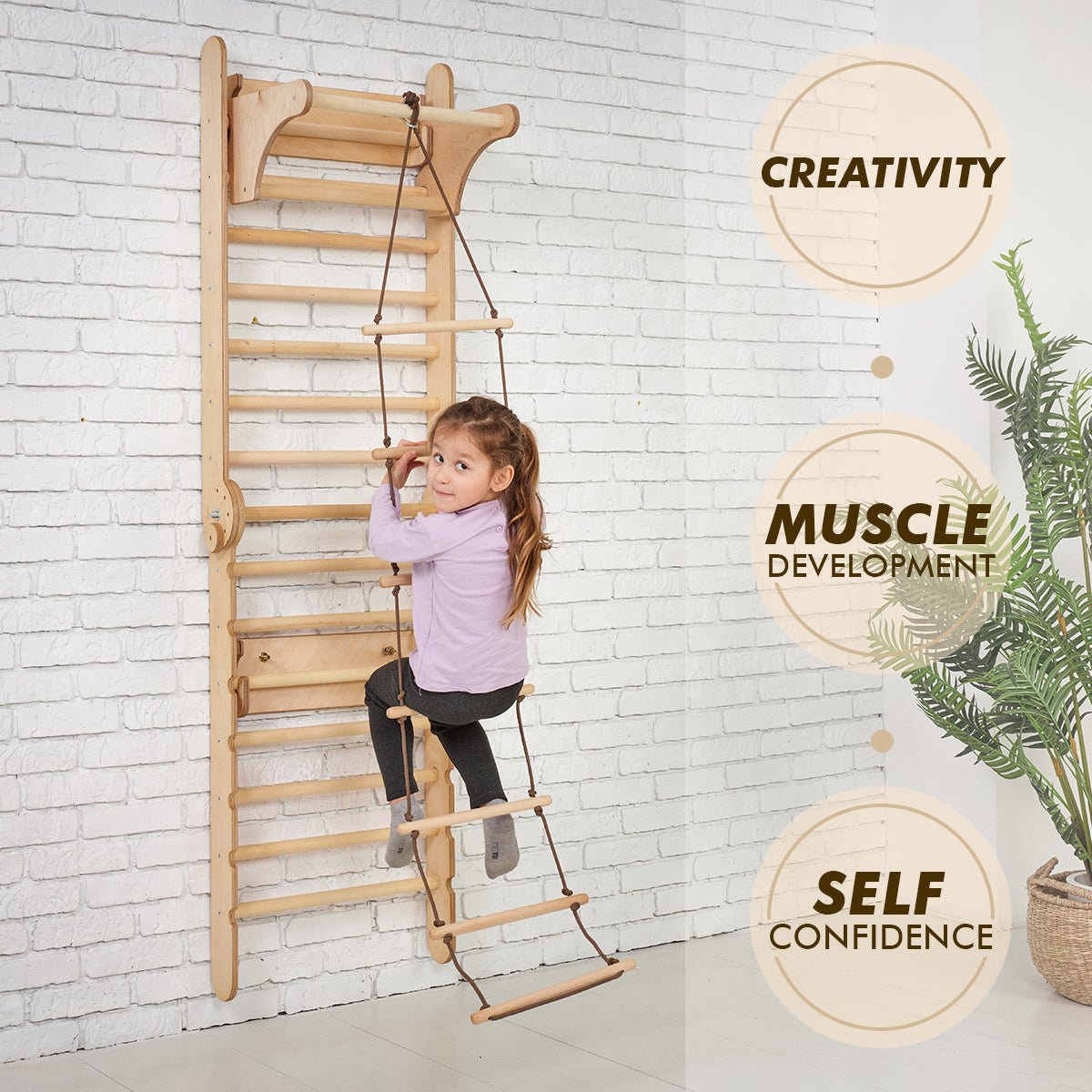 Montessori 2 in 1 Wooden Swedish Wall/ Children's Climbing Ladder + Crib Set