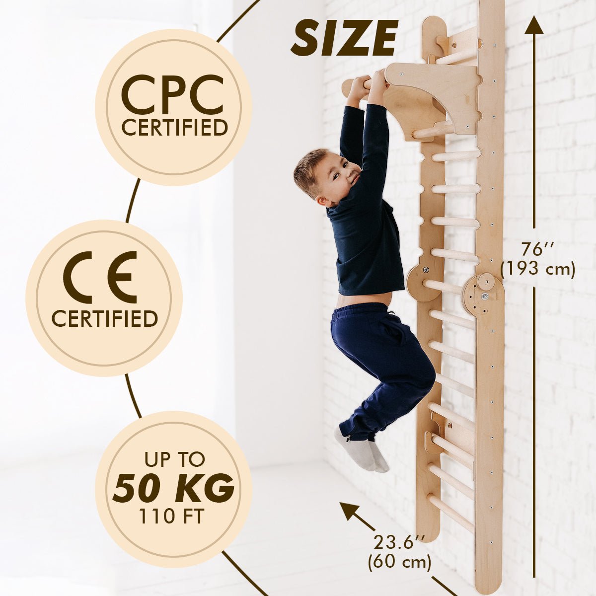 Montessori 2 in 1 Wooden Swedish Wall/ Children's Climbing Ladder + Crib Set