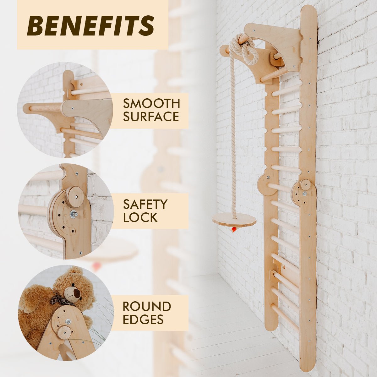 Montessori 2 in 1 Wooden Swedish Wall/ Children's Climbing Ladder + Crib Set