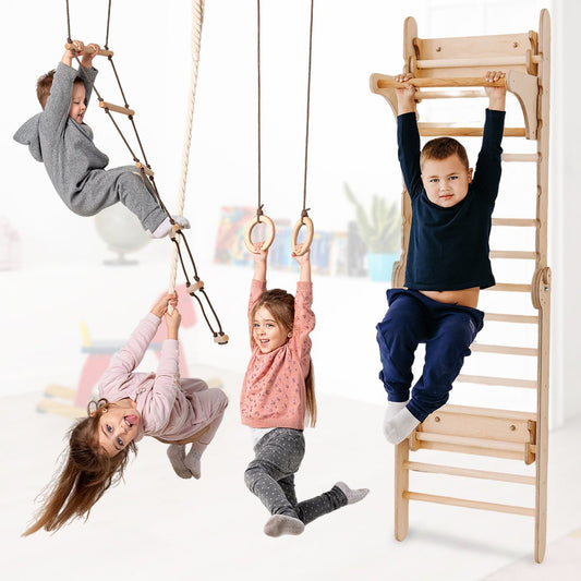 Montessori 2 in 1 Wooden Swedish Wall/ Children's Climbing Ladder + Crib Set