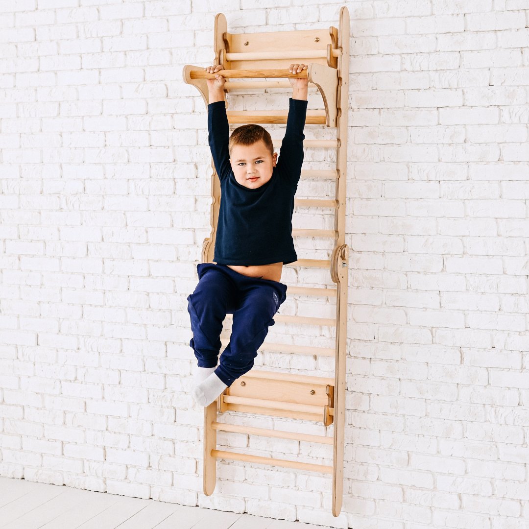 Montessori 2 in 1 Wooden Swedish Wall/ Children's Climbing Ladder + Crib Set