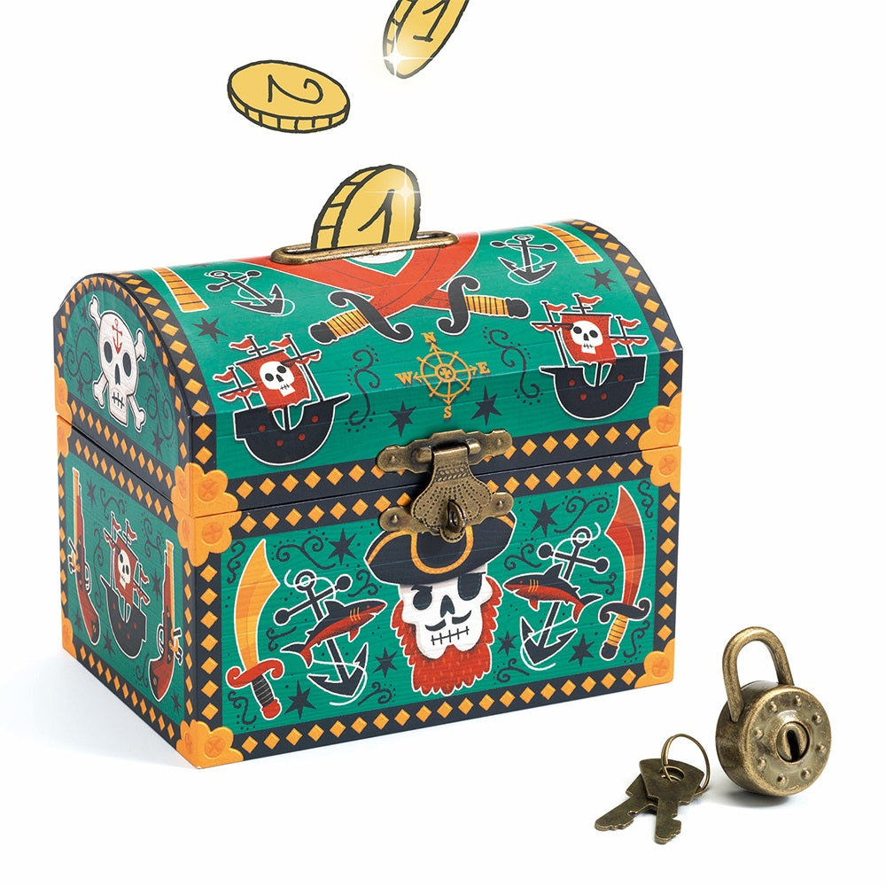 Djeco Wooden Piggy Bank with Lock "Pirate Chest"