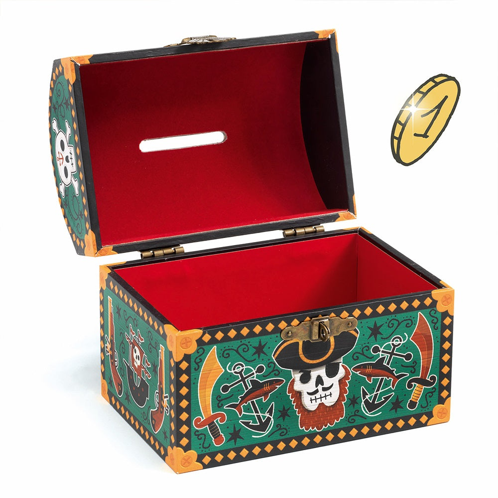 Djeco Wooden Piggy Bank with Lock "Pirate Chest"