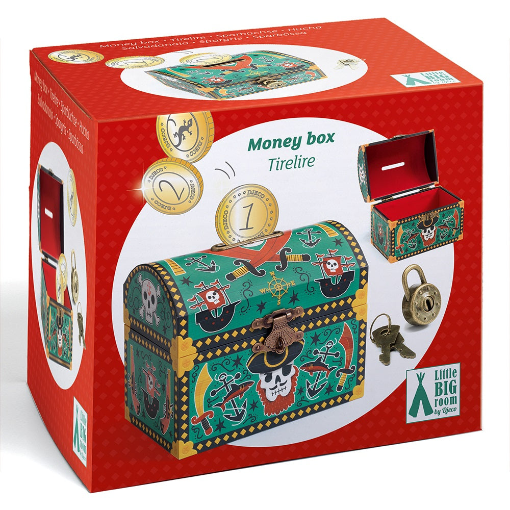 Djeco Wooden Piggy Bank with Lock "Pirate Chest"