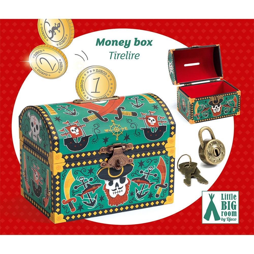 Djeco Wooden Piggy Bank with Lock "Pirate Chest"