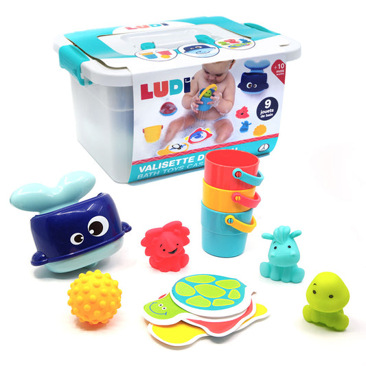 Ludi Set of bath toys in a storage case