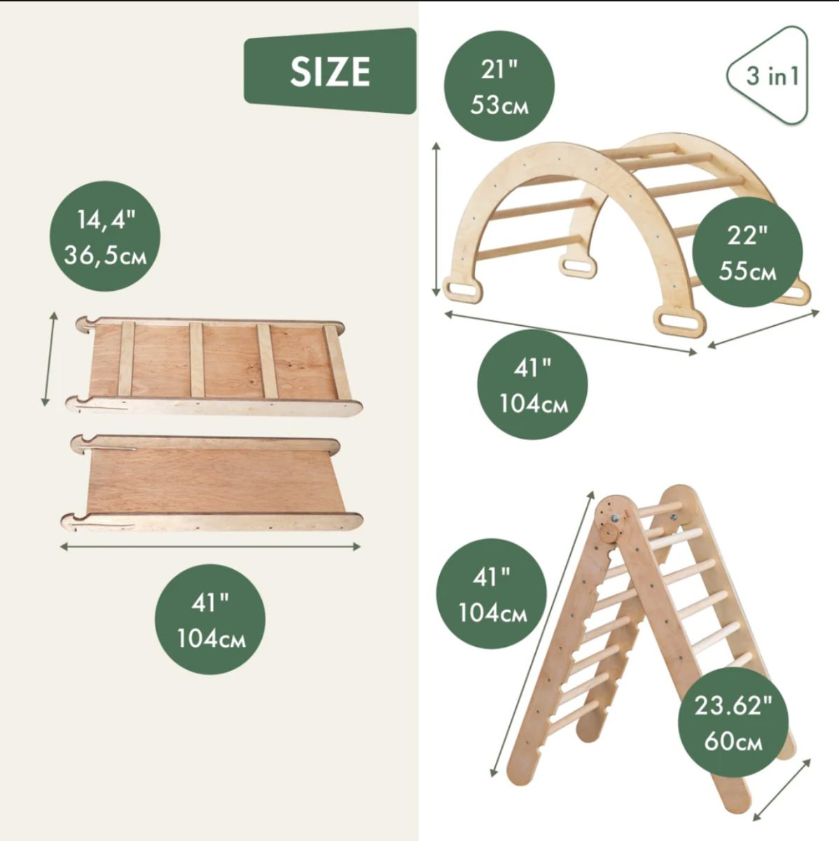 Montessori 3-in-1 Climbing Set: Triangle Ladder + Wooden Bridge + Slide/Climbing Ramp 