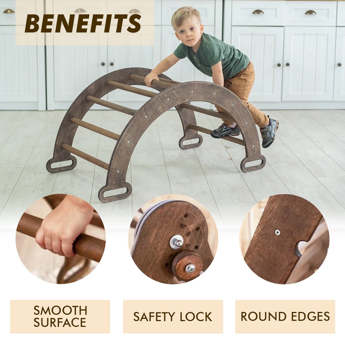 3 in1 Montessori Climbing Set: Climbing Bridge/Shaking Nest +Pillow+ Slide/Climbing Ramp - Chocolate Color