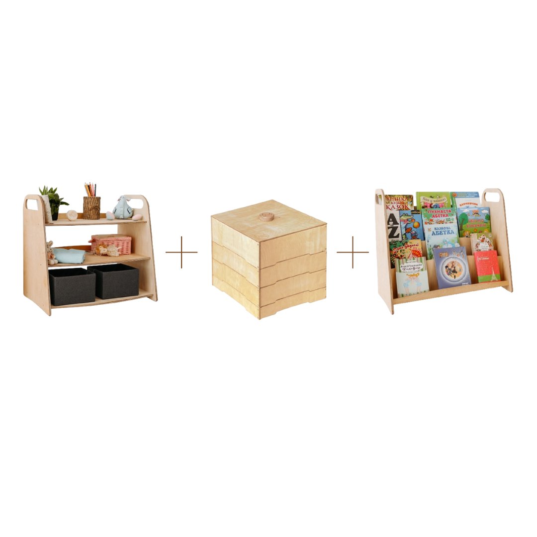 Montessori 3in1 Shelf Set: Bookcase + Toy Shelf + Sorter Lego 3-piece set