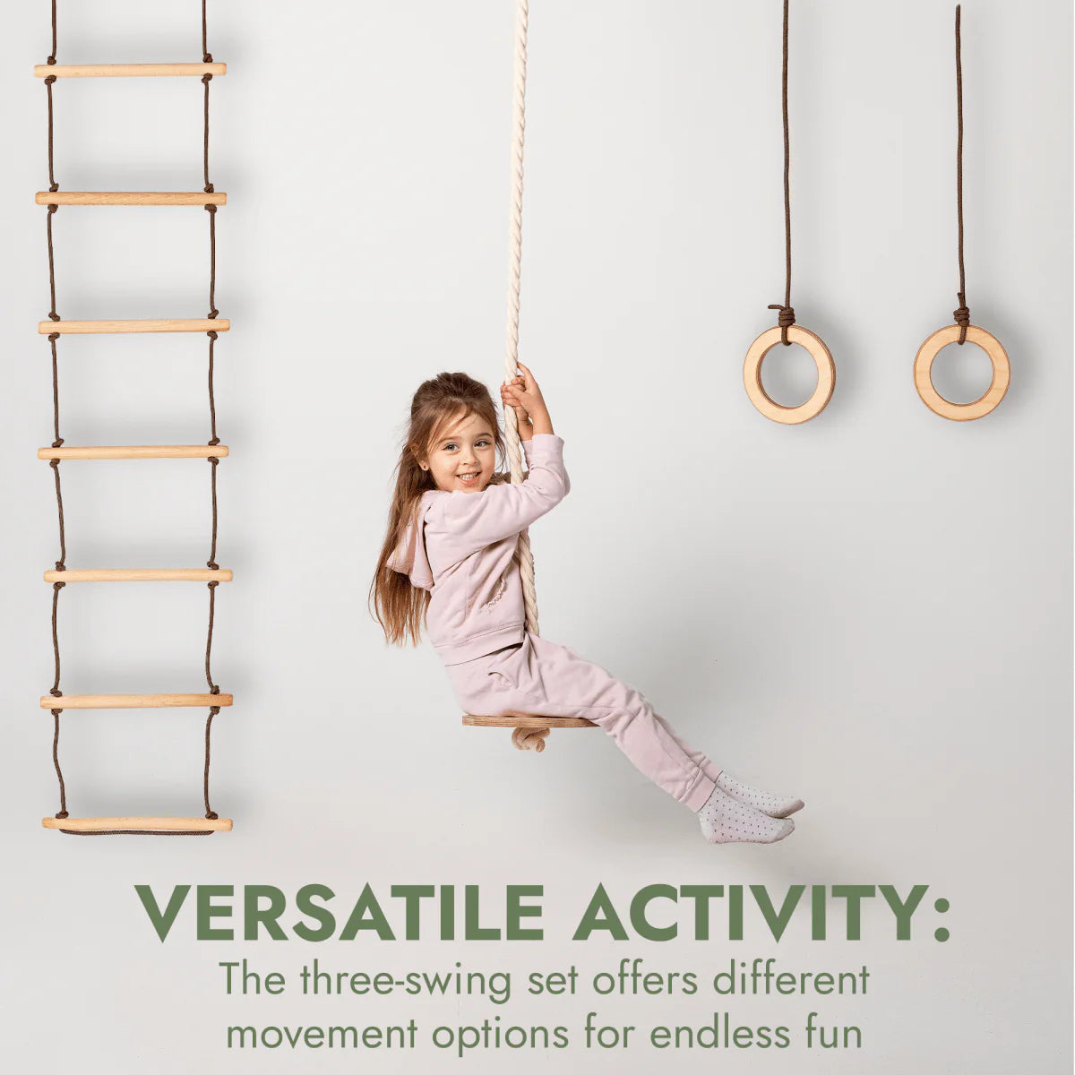 Σετ κούνιες - Ανεμόσκαλα + Κρίκοι γυμναστικής + Κούνια με σχοινί σε σχήμα δίσκου