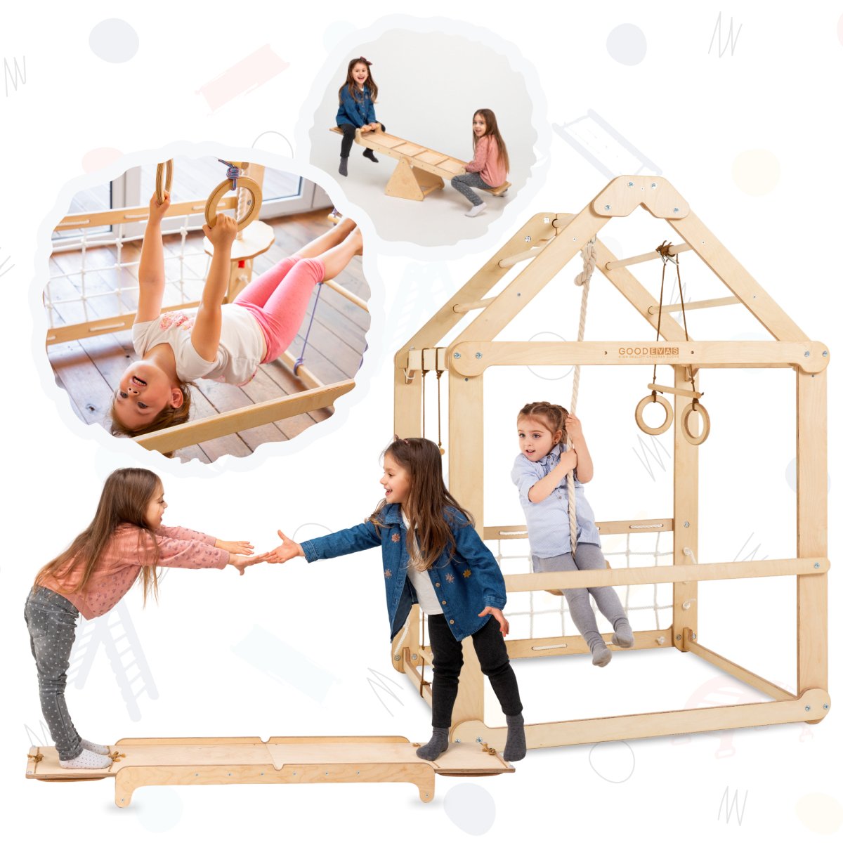 Wooden Children's House 3 in 1 with Swings and Seesaw