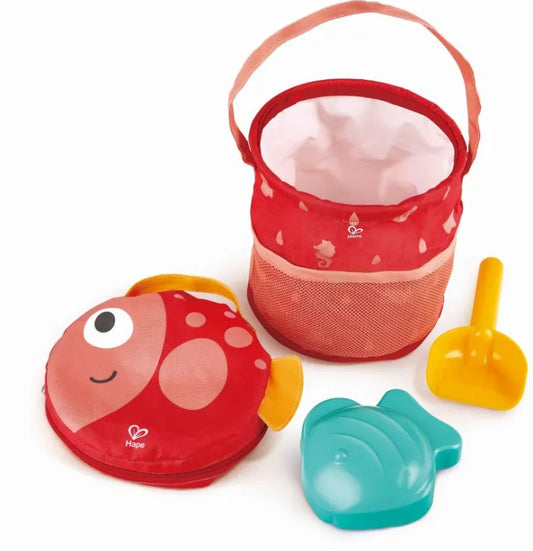 Hape Fold and Go Beach Set Beach Bucket Set with Easy Carry Bag