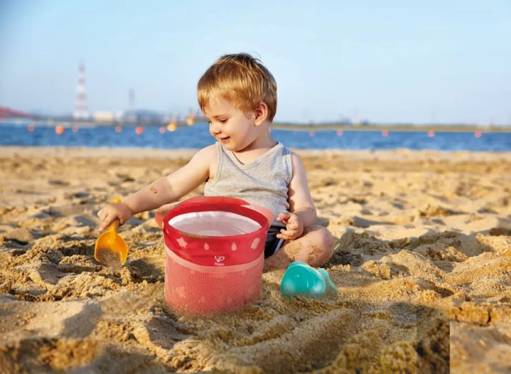 Hape Fold and Go Beach Set Beach Bucket Set with Easy Carry Bag