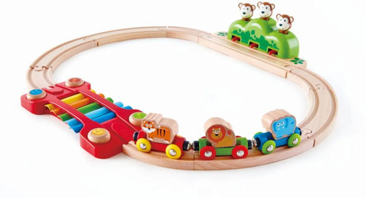 Hape Railway Ξύλινο Σετ Σιδηρόδρομος Music & Monkeys