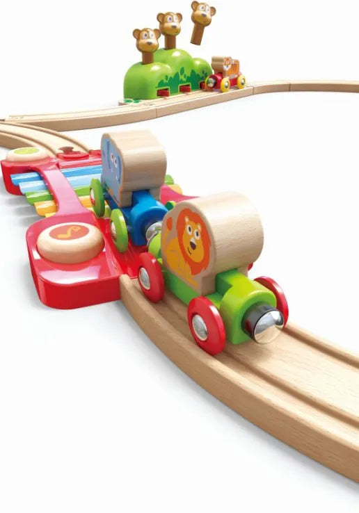 Hape Railway Ξύλινο Σετ Σιδηρόδρομος Music & Monkeys