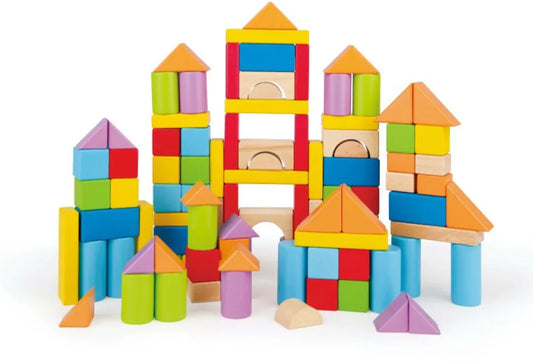 Hape Wooden Blocks - Colorful Bricks In Storage Box - 101Pcs. 