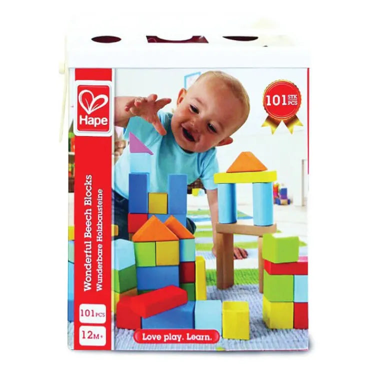 Hape Wooden Blocks - Colorful Bricks In Storage Box - 101Pcs. 