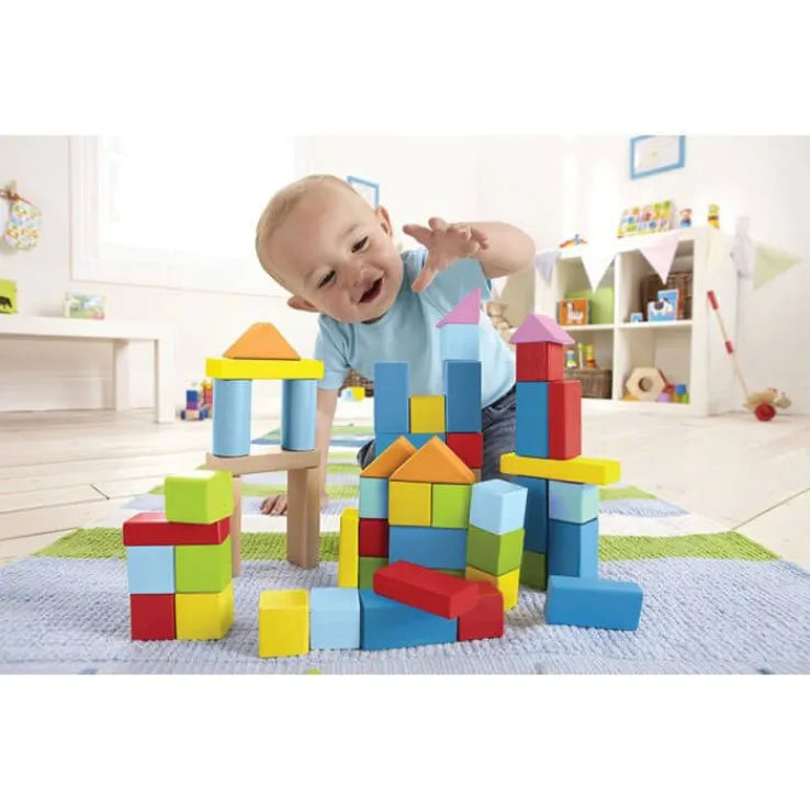 Hape Wooden Blocks - Πολύχρωμα Τουβλάκια Σε Κουτί Αποθήκευσης - 101Τεμ.