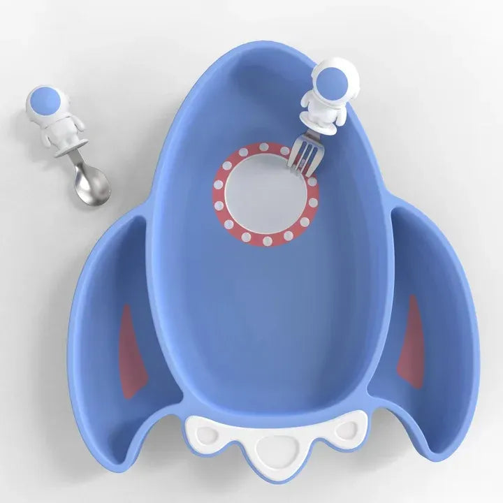 Πιάτο Σιλικόνης με Κουτάλι/Πιρούνι – Διαστημόπλοιο Μπλε