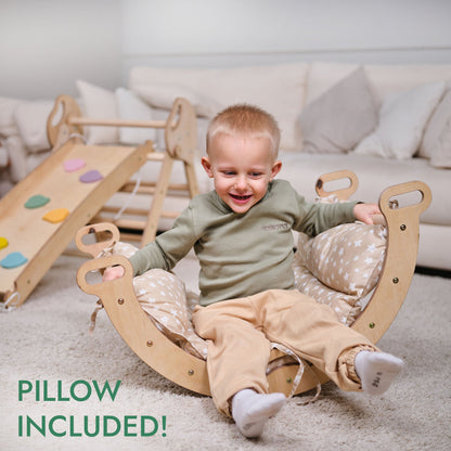 Σετ Αναρρίχησης 4-σε-1 για Νήπια: Τρίγωνο Pikler + Καμάρα Αναρρίχησης + Σανίδα Τσουλήθρας + Μαξιλάρι – Μπεζ