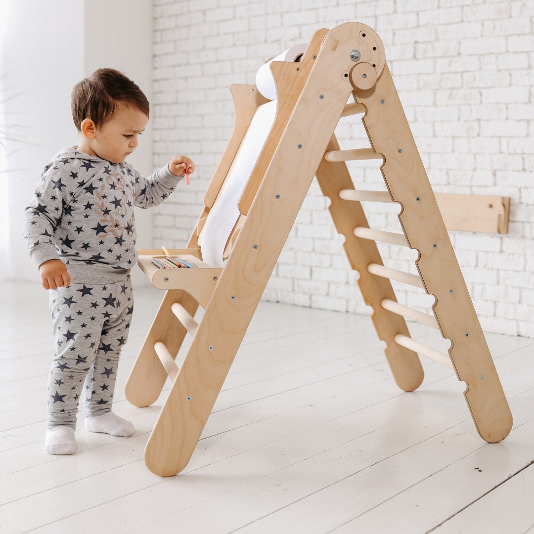 5 in 1 Montessori Climbing Set: Triangle Ladder + Climbing Bridge/Shaking Nest+ Cushion + Slide/Ramp + Add Painting