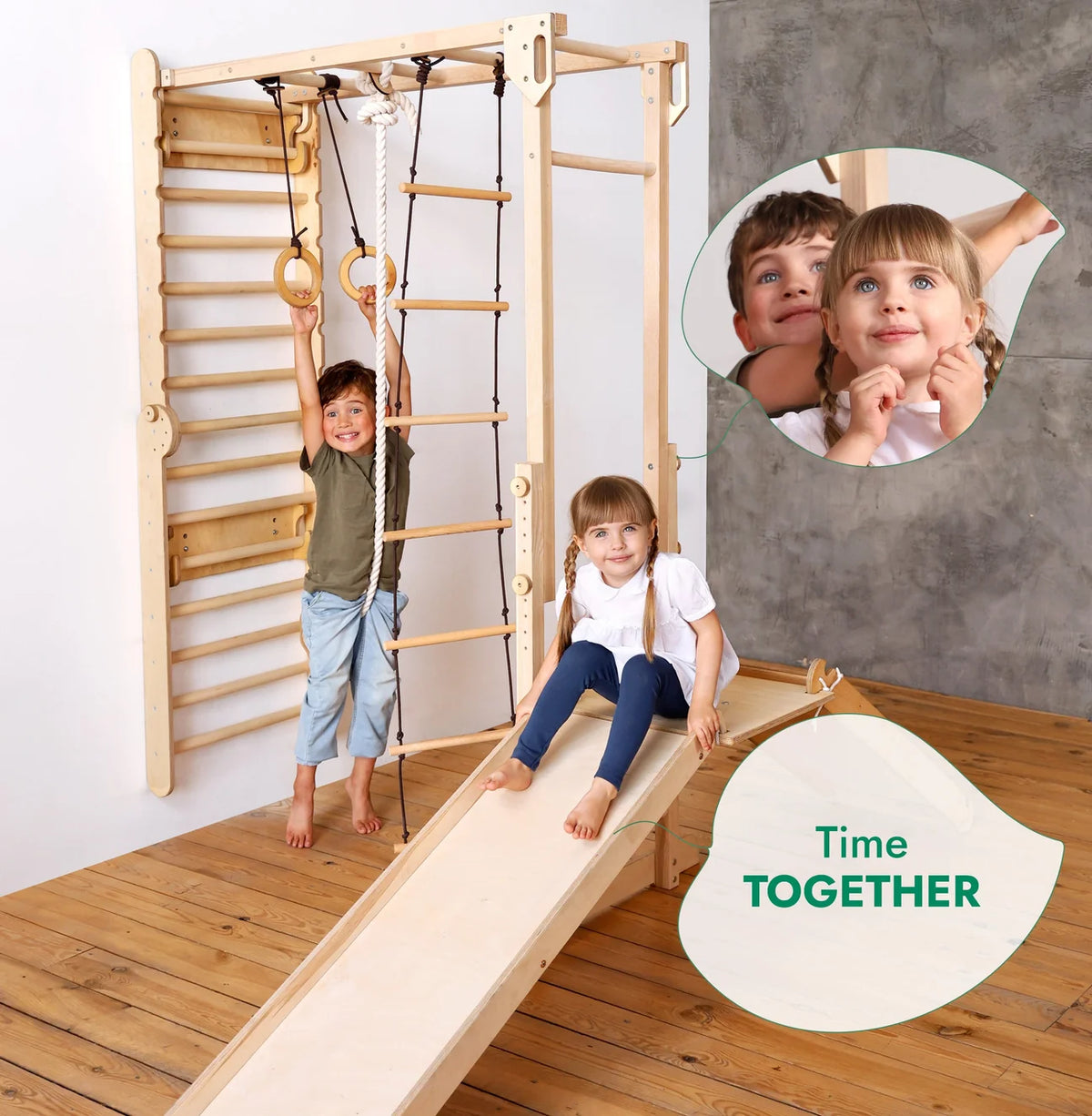 Σετ παιχνιδιού ζούγκλας Jungle Play Set 7 σε 1 για παιδιά: Σουηδικοί τοίχοι + γέφυρα αναρρίχησης + Σετ κούνιας + Σανίδα ολίσθησης + Ράμπα