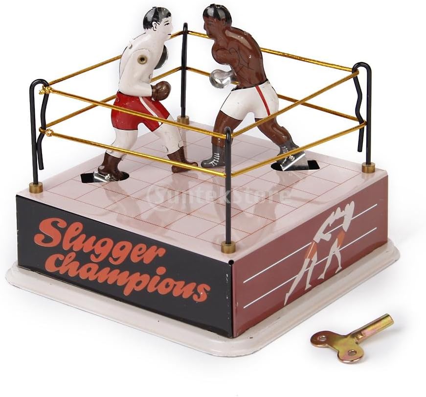 Tin toy boxing ring with 2 boxers wound