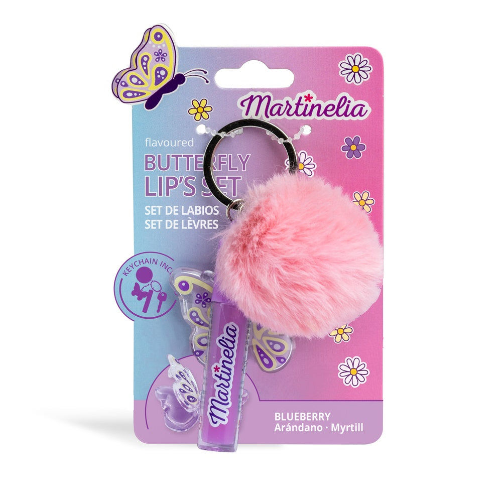 Martinelia World Butterfly Lip & Pom pom Set -Blueberrry