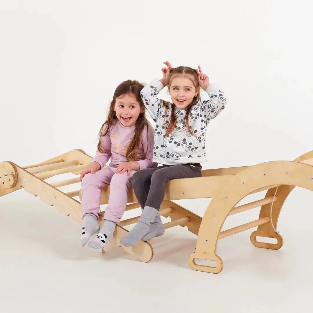 Σετ αναρρίχησης Montessori 6 σε 1: Τριγωνική σκάλα + Γέφυρα/Κουνιστή φωλιά + Τσουλήθρα/ Ράμπα + Δίχτυ + Μαξιλάρι + Πίνακας ζωγραφικής