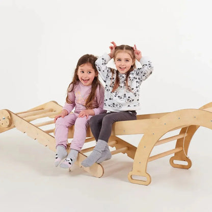 Σετ αναρρίχησης Montessori 6 σε 1: Τριγωνική σκάλα + Γέφυρα/Κουνιστή φωλιά + Τσουλήθρα/ Ράμπα + Δίχτυ + Μαξιλάρι + Πίνακας ζωγραφικής