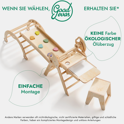 Montessori 5in1 Kletterdreieck Für Babys: Pikler-Dreieck, Kletterbogen, Kunst-Erweiterung ,Rutschbrett Und Kissen Für Kleinkinder (1–3 Jahre)