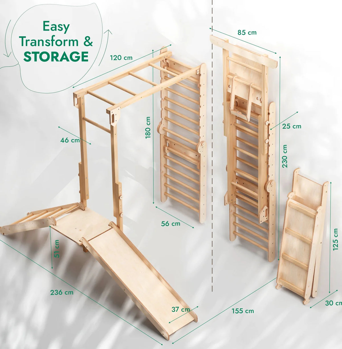 Σετ παιχνιδιού ζούγκλας Jungle Play Set 7 σε 1 για παιδιά: Σουηδικοί τοίχοι + γέφυρα αναρρίχησης + Σετ κούνιας + Σανίδα ολίσθησης + Ράμπα