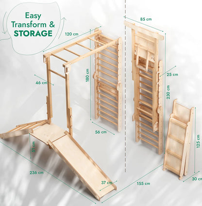 Σετ παιχνιδιού ζούγκλας Jungle Play Set 7 σε 1 για παιδιά: Σουηδικοί τοίχοι + γέφυρα αναρρίχησης + Σετ κούνιας + Σανίδα ολίσθησης + Ράμπα