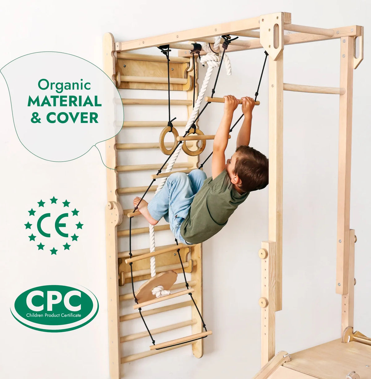 Σετ παιχνιδιού ζούγκλας Jungle Play Set 7 σε 1 για παιδιά: Σουηδικοί τοίχοι + γέφυρα αναρρίχησης + Σετ κούνιας + Σανίδα ολίσθησης + Ράμπα