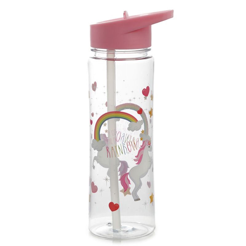 Puckator Tritan 550ml PVC Bottle with Flip Straw/Rainbows Unicorn