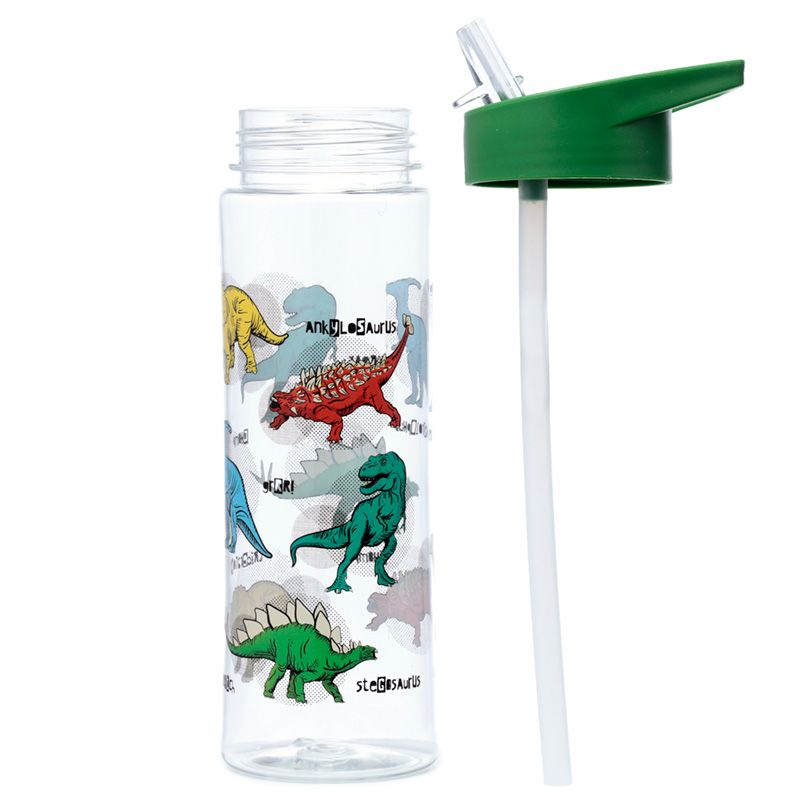 Puckator Reusable 550ml Water Bottle with Flip Straw – Dinosauria