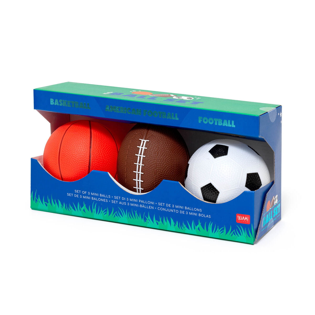 Legami Set of mini Basketballs, Football, Rugby