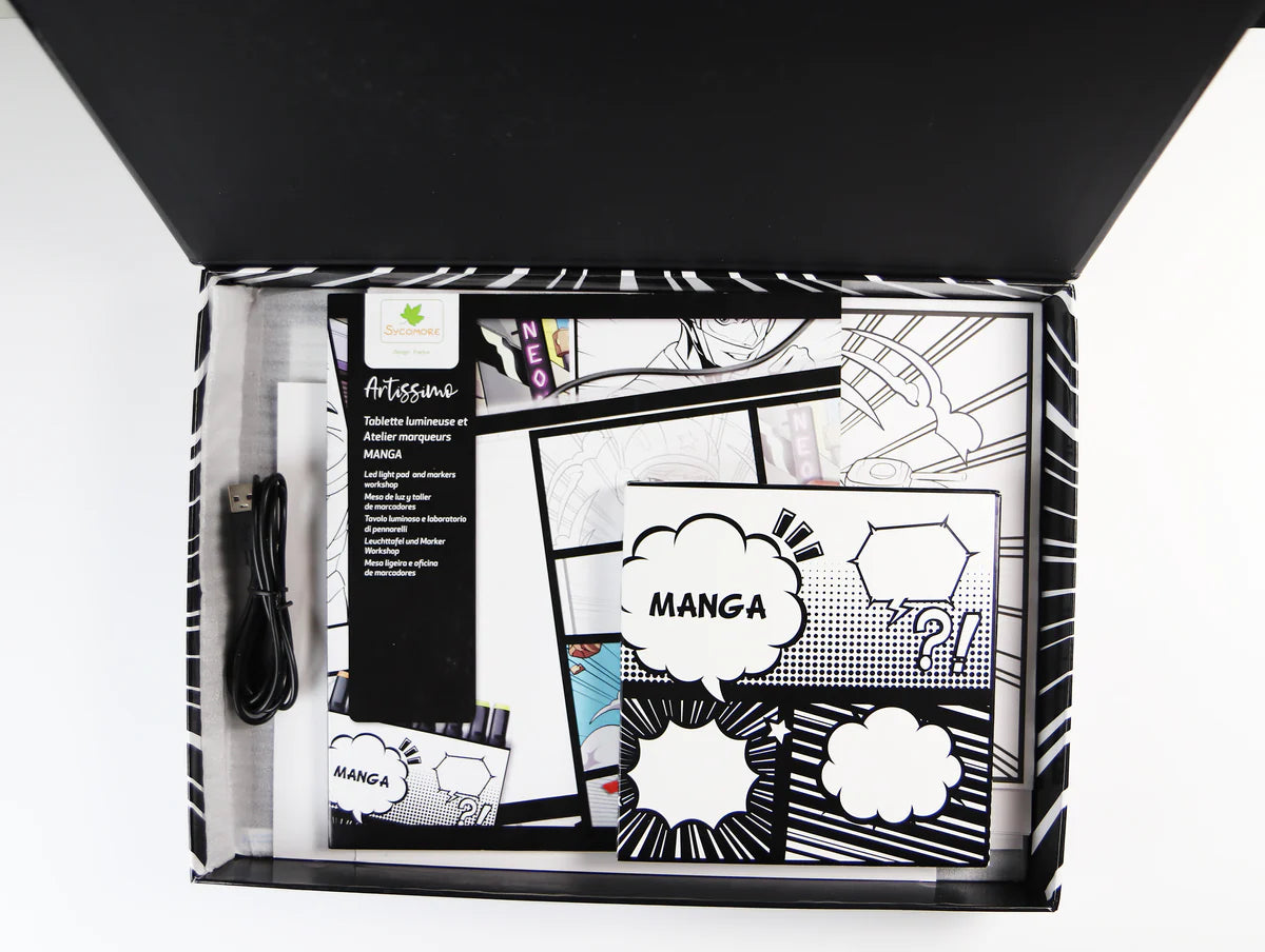 Sycomore-Lightbox LED and cards with Manga designs